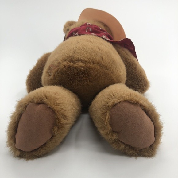 Cowboy Teddy Bear Plush Hat Neckerchief Large 20" Velour Feet Soft No Tag *FLAW - Picture 7 of 12